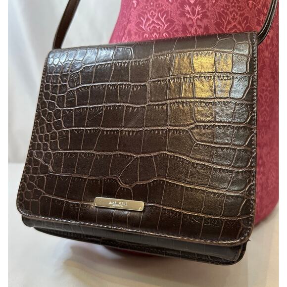 Nine West Brown Faux‎ Alligator Leather Crossbody Purse - Picture 2 of 10